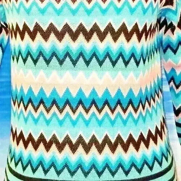 7th AVE NY Womans AQUA BLACK WHITE PINK Knit Shirt LIGHTWEIGHT Stretch Top Med - Picture 5 of 5